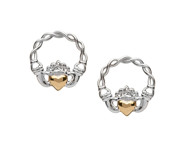Sterling Silver 10k Gold Claddagh Stud Earrings - The Celtic Gift Store - Earrings