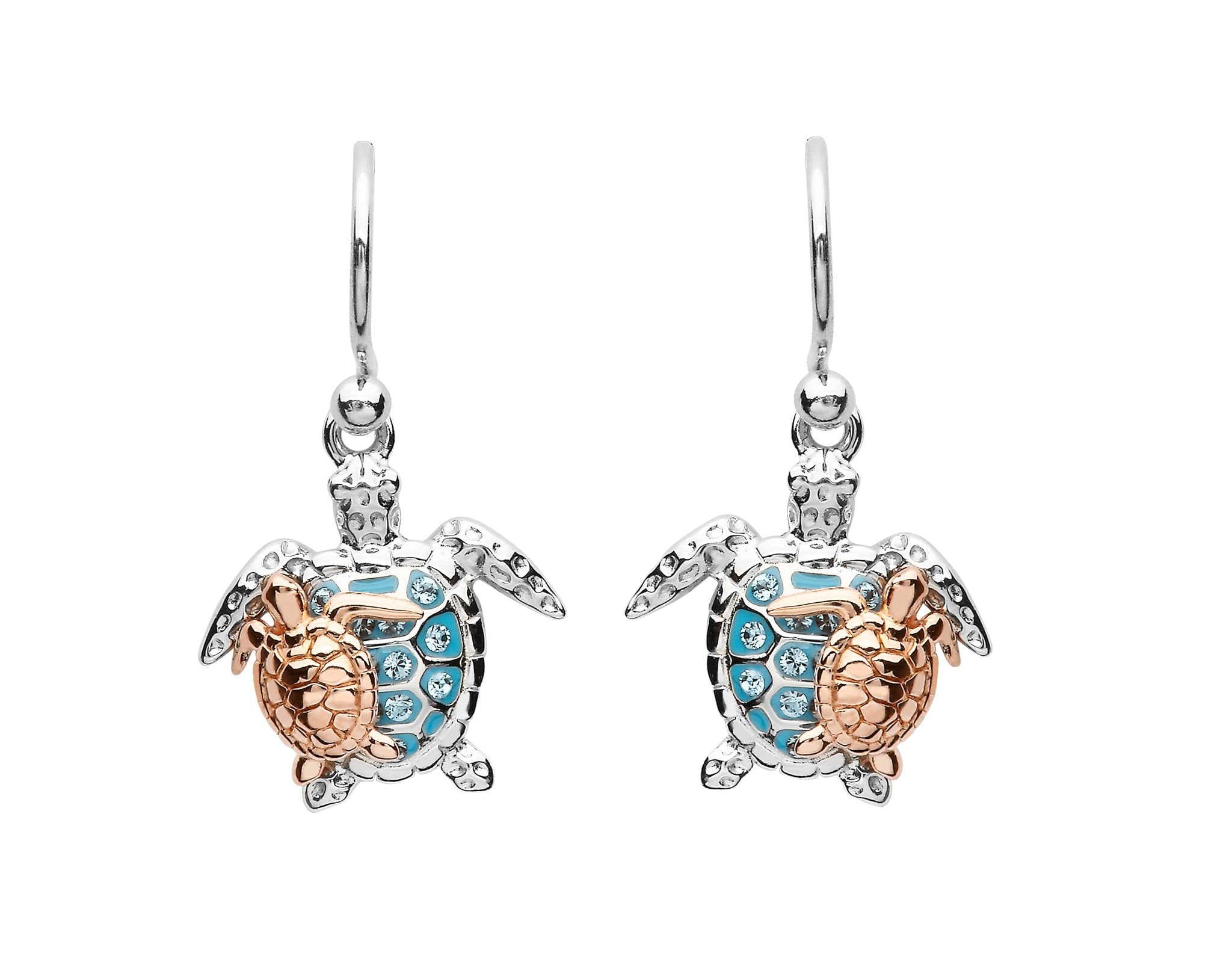 Sterling Silver and Rose Gold Mother & Baby Turtle Drop Earrings - The Celtic Gift Store - Jewelry