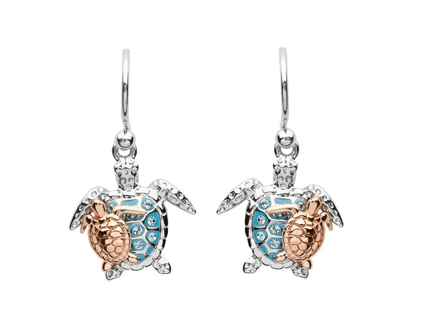 Sterling Silver and Rose Gold Mother & Baby Turtle Drop Earrings - The Celtic Gift Store - Jewelry