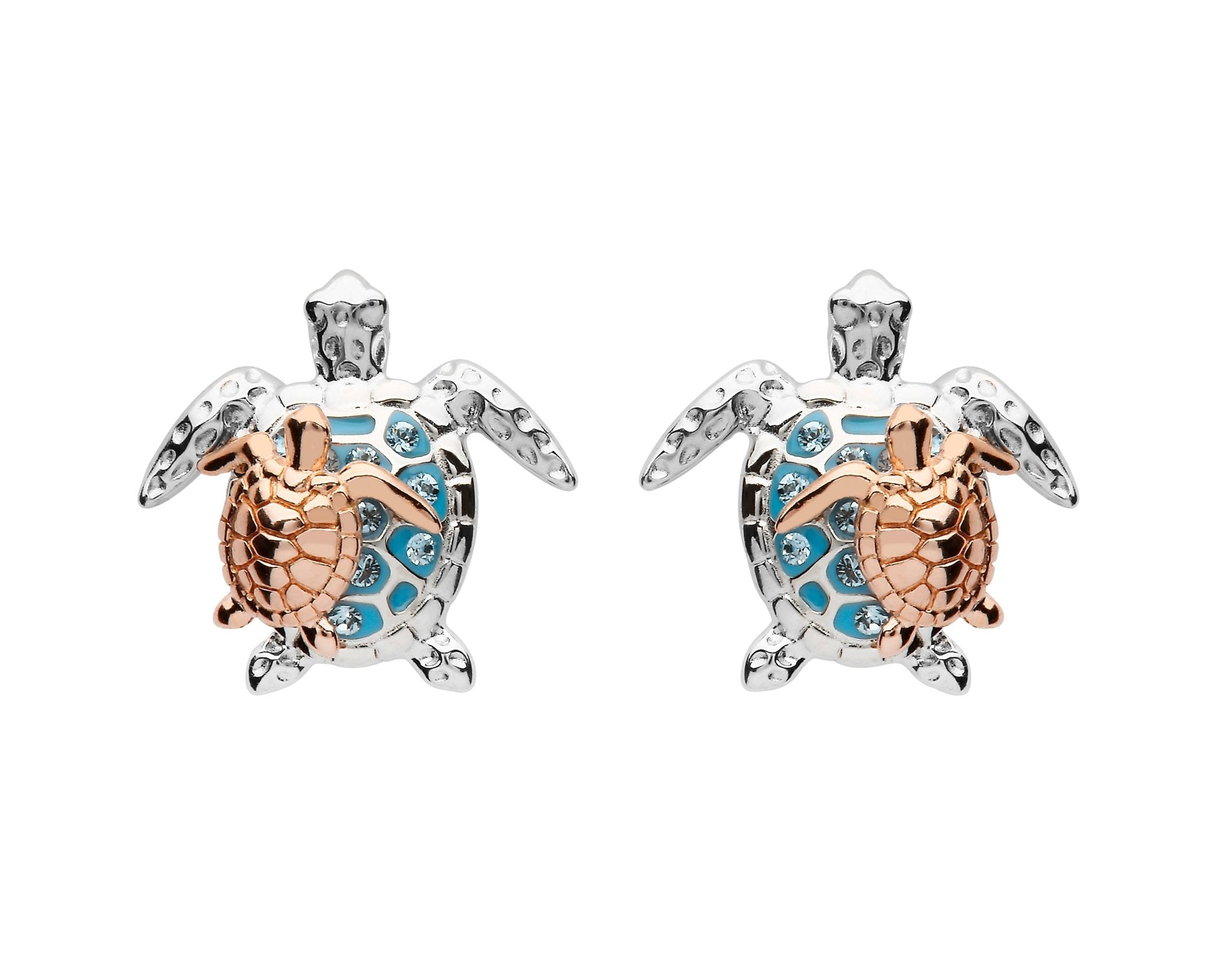 Sterling Silver and Rose Gold Mother & Baby Turtle Stud Earrings - The Celtic Gift Store - Jewelry