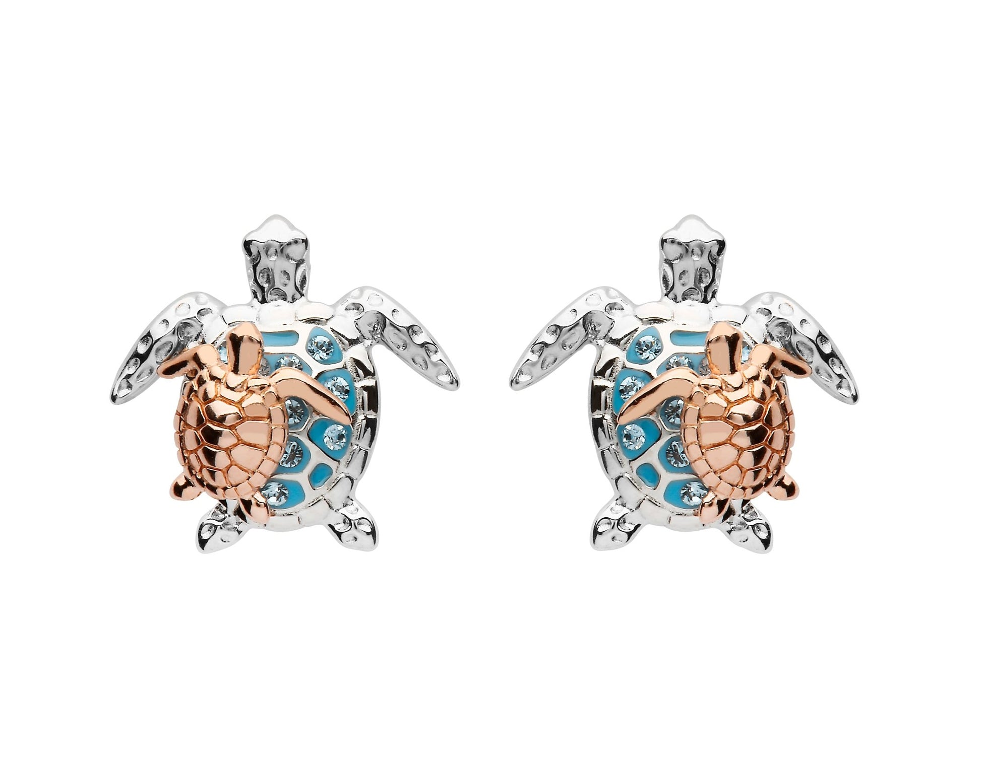 Sterling Silver and Rose Gold Mother & Baby Turtle Stud Earrings - The Celtic Gift Store - Jewelry