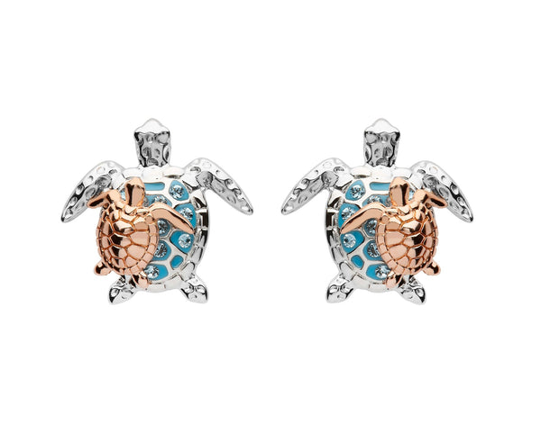 Sterling Silver and Rose Gold Mother & Baby Turtle Stud Earrings - The Celtic Gift Store - Jewelry