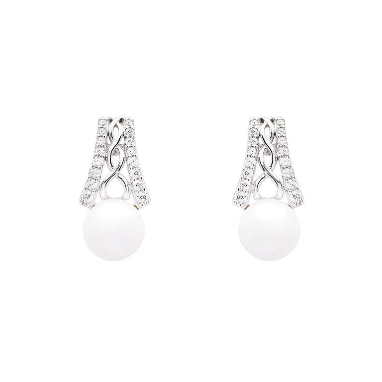 Sterling Silver Celtic Knot Crowned Pearl Earrings - The Celtic Gift Store - Earrings