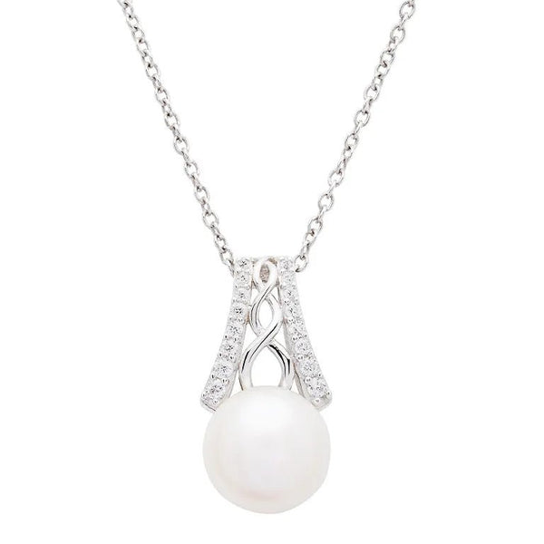 Sterling Silver Celtic Knot Crowned Pearl Necklace - The Celtic Gift Store - Necklaces