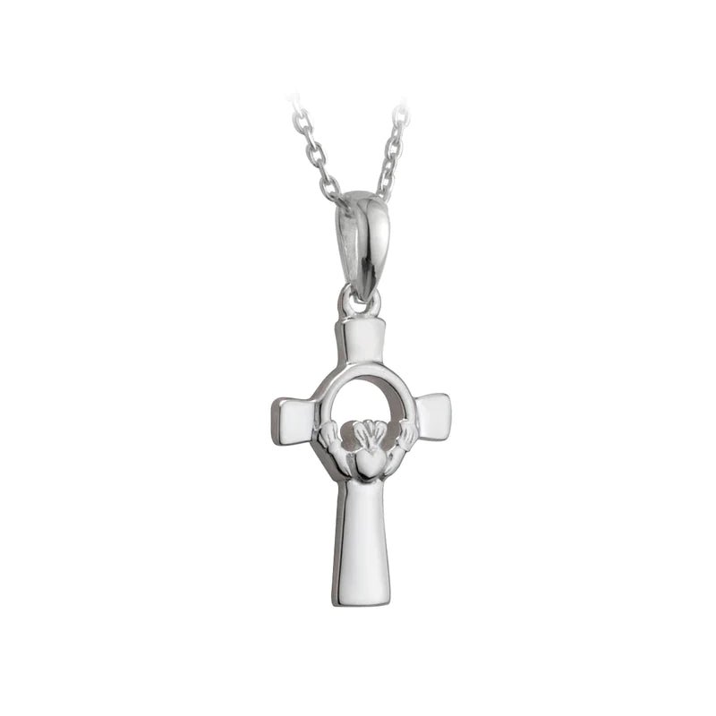 Sterling Silver Claddagh and Celtic Cross Necklace - Small - The Celtic Gift Store - Necklaces