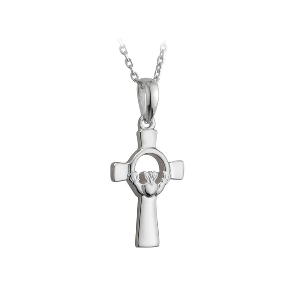 Sterling Silver Claddagh and Celtic Cross Necklace - Small - The Celtic Gift Store - Necklaces