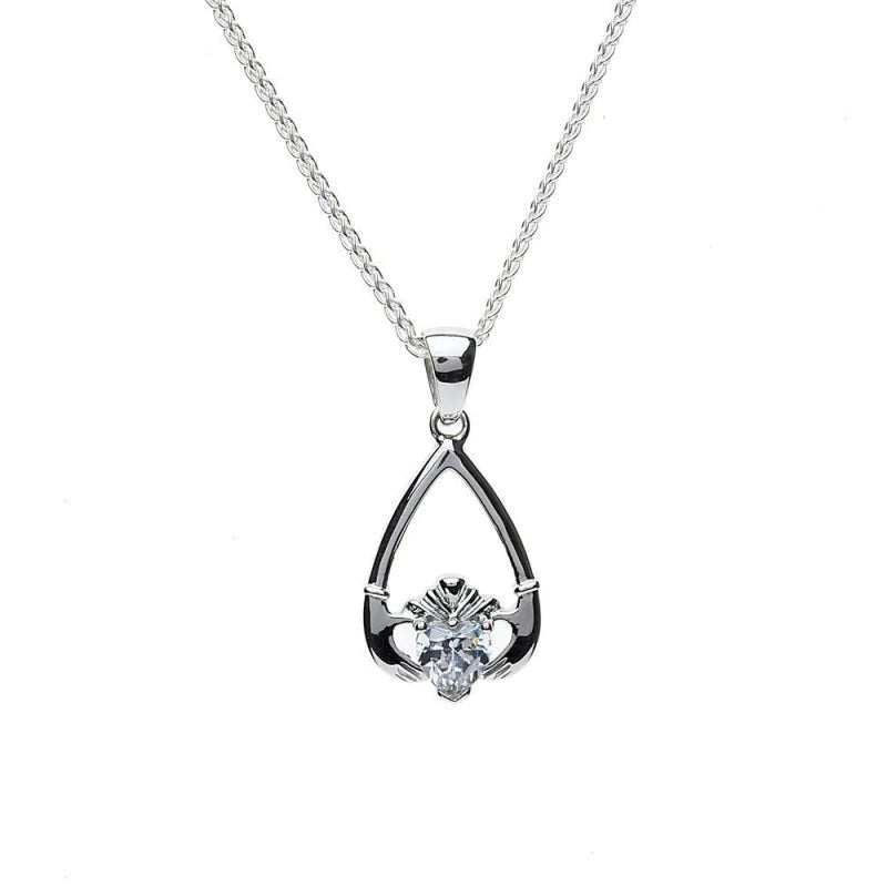 Sterling Silver Claddagh Birthstone Necklace - The Celtic Gift Store - Necklaces