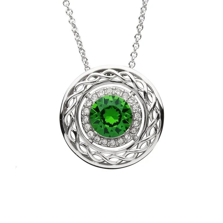 Sterling Silver Crystal Adorned Celtic Knot Halo Necklace - The Celtic Gift Store - Necklaces