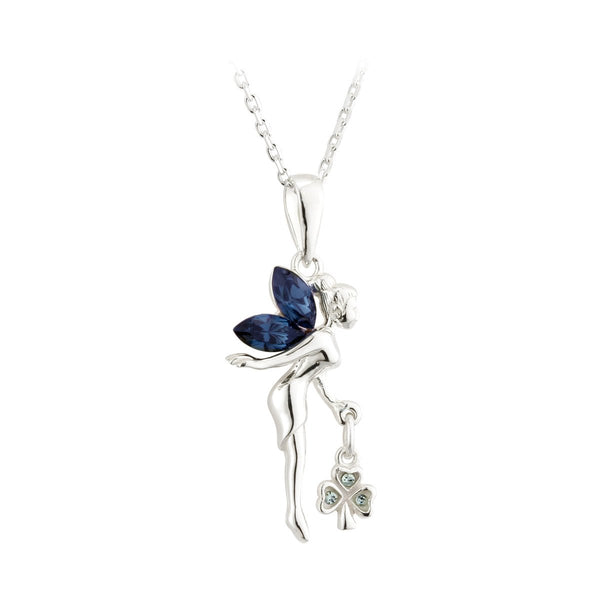 Sterling Silver Fairy and Shamrock Necklace - The Celtic Gift Store - Necklaces