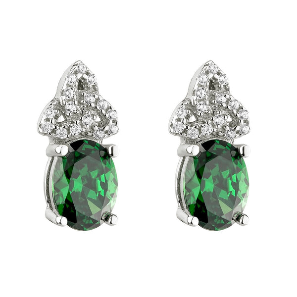 Sterling Silver Green and Clear CZ Trinity Knot Stud Earrings - The Celtic Gift Store - Earrings