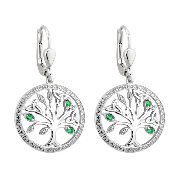Sterling Silver Green Crystal and CZ Illusion Tree of Life Earrings - The Celtic Gift Store - Earrings