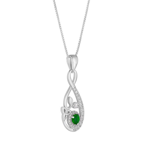 Sterling Silver Green Crystal Celtic Drop Necklace - The Celtic Gift Store - Necklaces