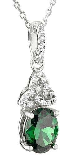 Sterling Silver Green CZ Trinity Knot Necklace - The Celtic Gift Store - Necklaces
