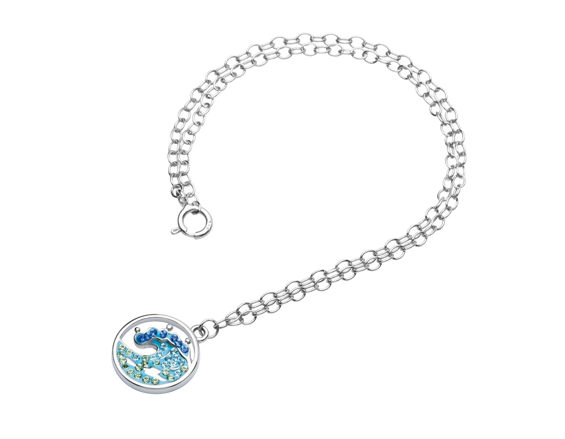 Sterling Silver Ocean Wave Anklet with Turquoise Crystals - The Celtic Gift Store - Anklets