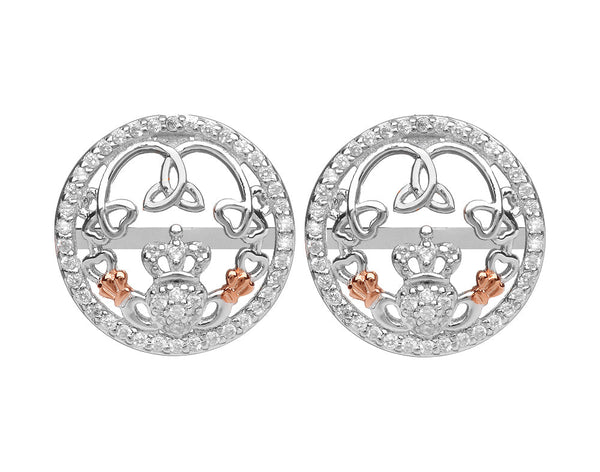 Sterling Silver Rose Gold Claddagh CZ Stud Earrings - The Celtic Gift Store - Earrings