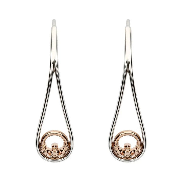 Sterling Silver Rose Gold Two Tone Claddagh Earrings - The Celtic Gift Store - Earrings
