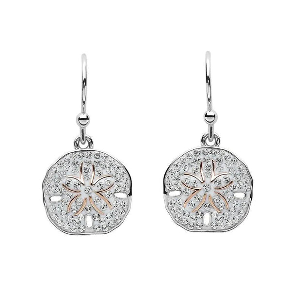 Sterling Silver Sand Dollar Drop Earrings with Clear Crystals - The Celtic Gift Store - Jewelry