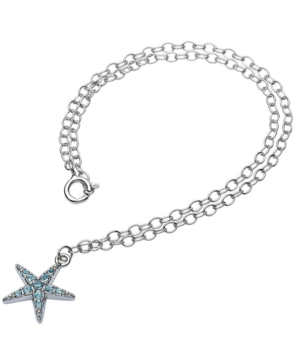 Sterling Silver Starfish Anklet with Aqua Crystals - The Celtic Gift Store - Anklets