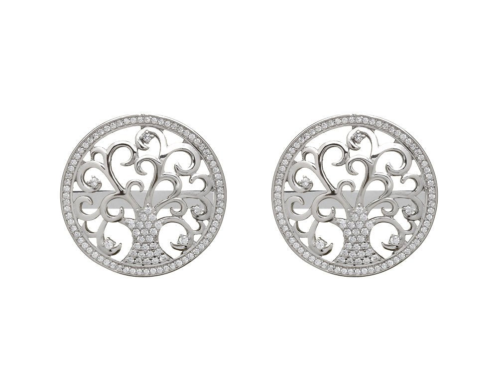 Sterling Silver Tree of Life Stud Earrings with CZ Stones - The Celtic Gift Store - Earrings