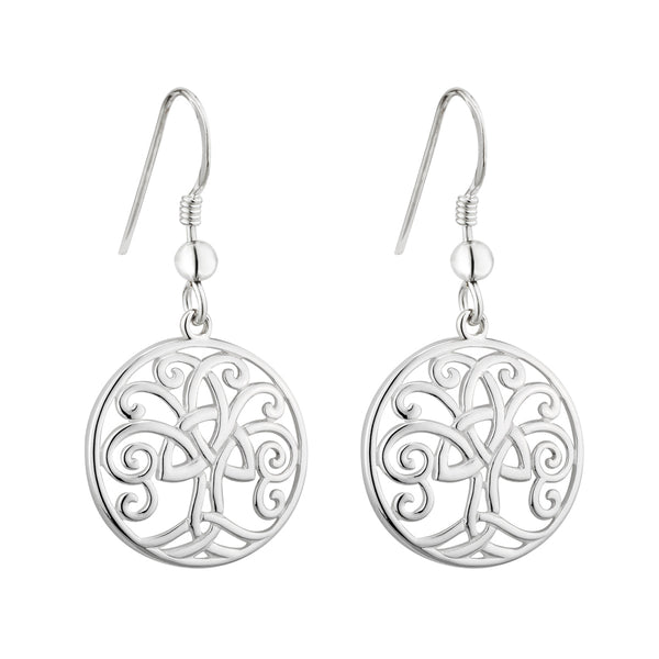 Sterling Silver Tree of Life Trinity Knot Drop Earrings - The Celtic Gift Store - Earrings