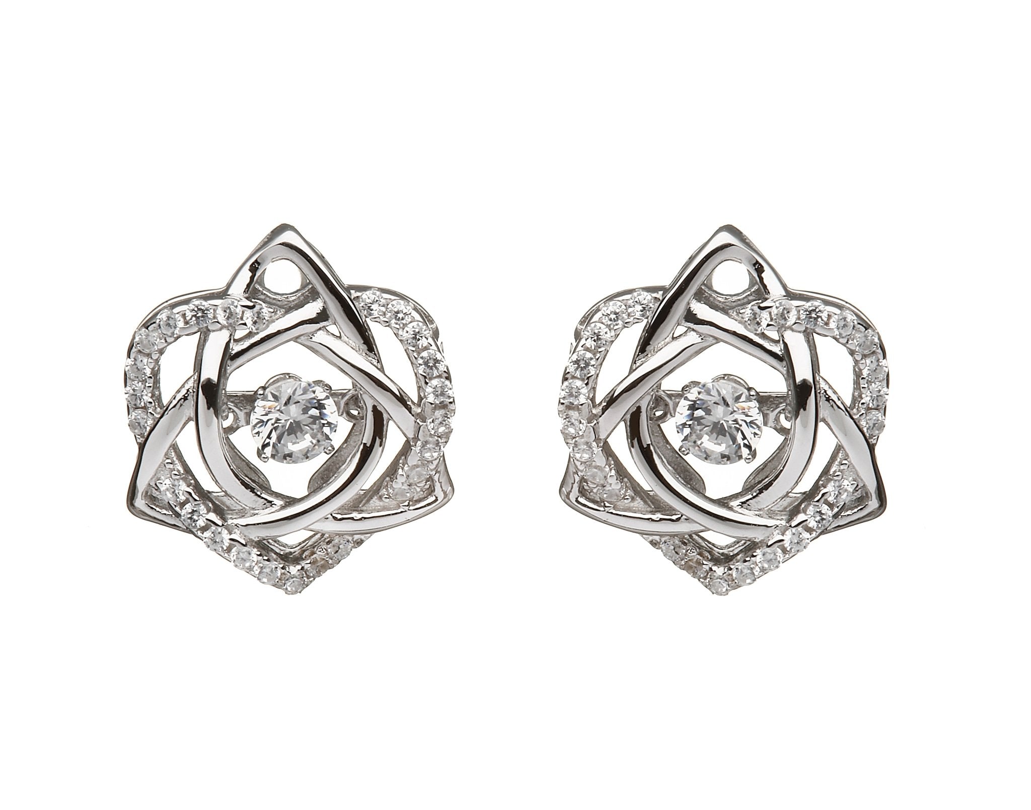 Sterling Silver Trinity Knot and Heart Dancing Stone Earrings - The Celtic Gift Store - Earrings