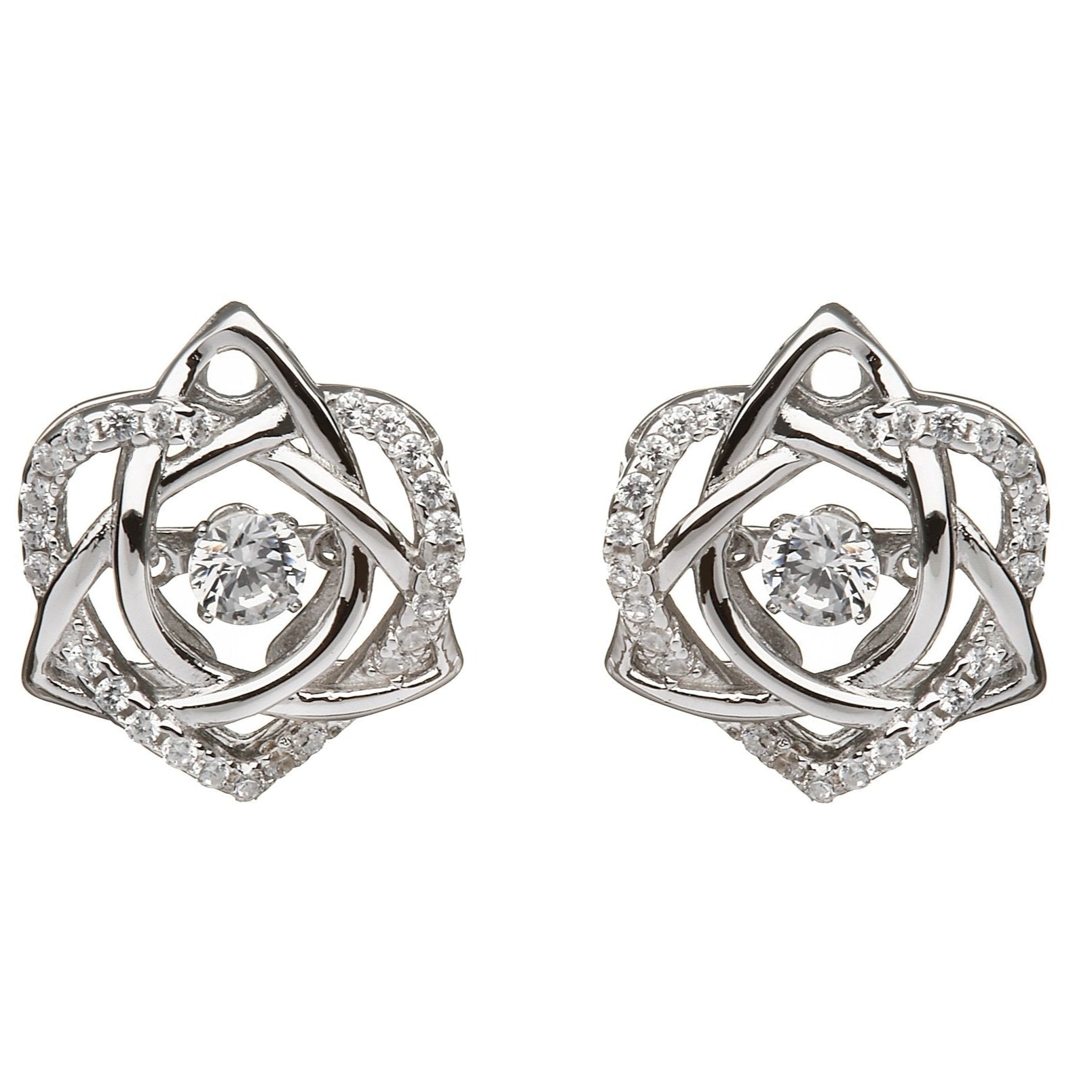 Sterling Silver Trinity Knot and Heart Dancing Stone Earrings - The Celtic Gift Store - Earrings