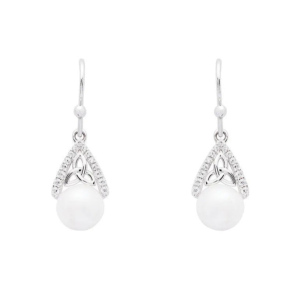 Sterling Silver Trinity Knot Capped Pearl Earrings - The Celtic Gift Store - Earrings