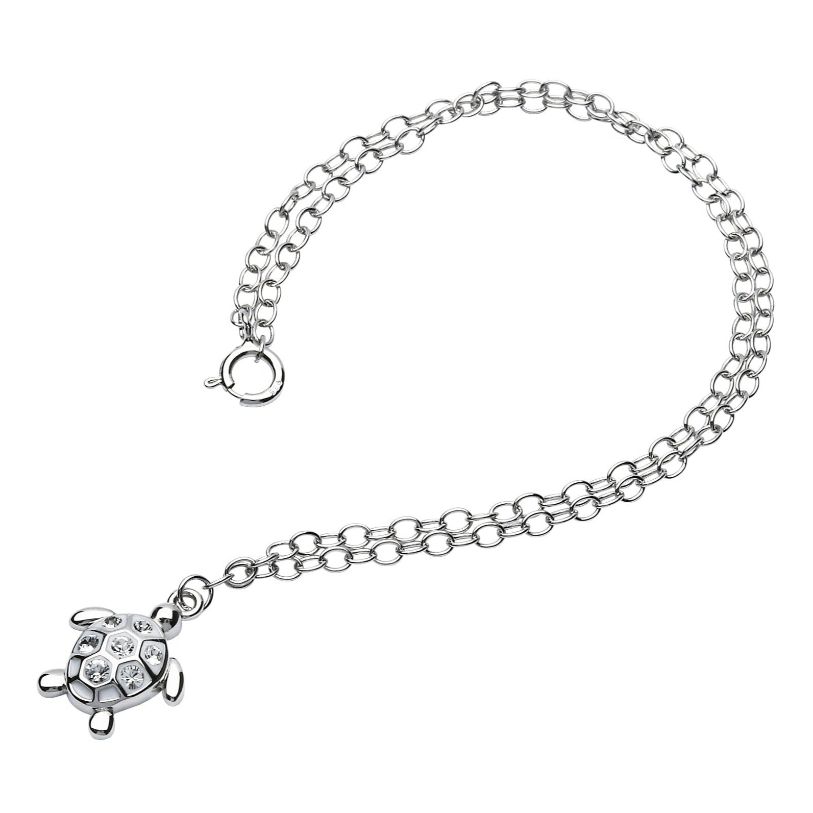 Sterling Silver White Turtle Anklet with Clear Crystals - The Celtic Gift Store - Anklets