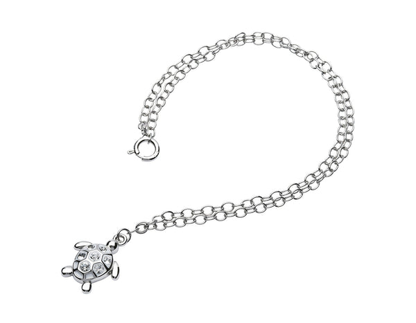 Sterling Silver White Turtle Anklet with Clear Crystals - The Celtic Gift Store - Anklets
