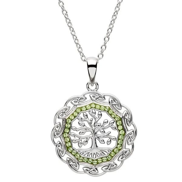 Sterling Silver Celtic Knot Tree of Life Necklace with Peridot Crystals