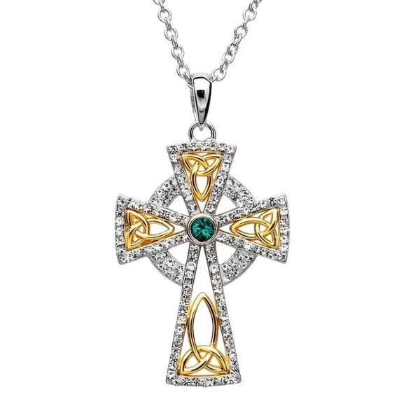 Gold Plated Crystal Embellished Trinity Knot Celtic Cross Necklace