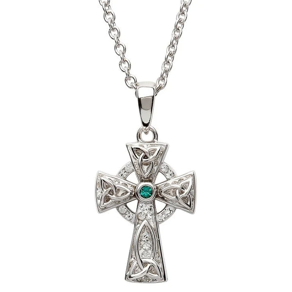 Sterling Silver Crystal Adorned Trinity Knot Celtic Cross Necklace