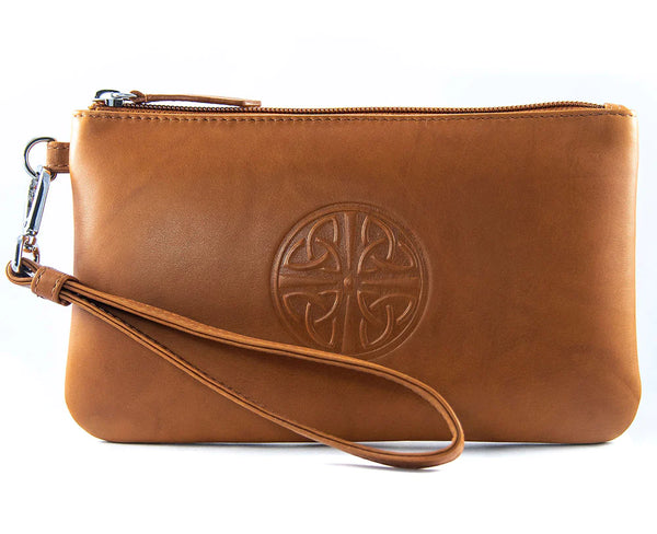 Celtic Knot Leather Wristlet- Antique Saddle