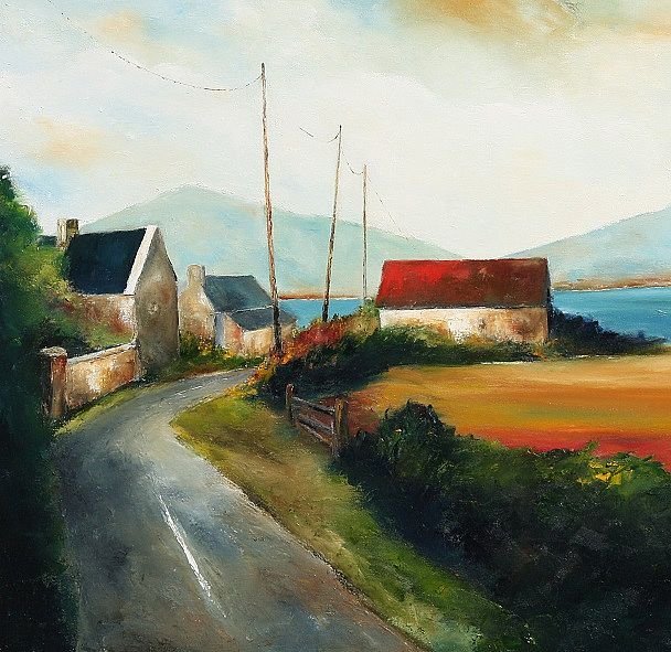 'Village Road' by Padraig McCaul - Mounted Print 16"x16" - The Celtic Gift Store - Decor
