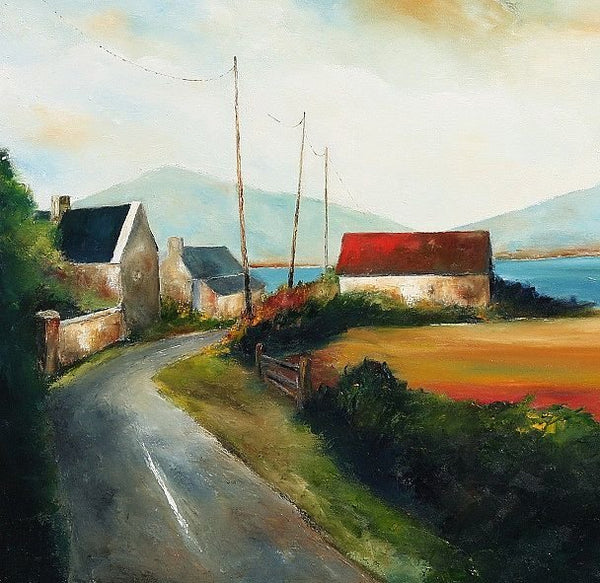 'Village Road' by Padraig McCaul - Mounted Print 16"x16" - The Celtic Gift Store - Decor