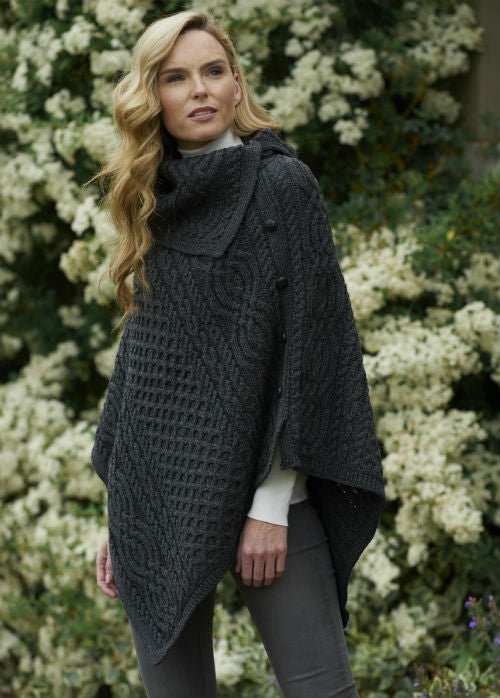 West End Cowl Neck Poncho - Charcoal - The Celtic Gift Store - 