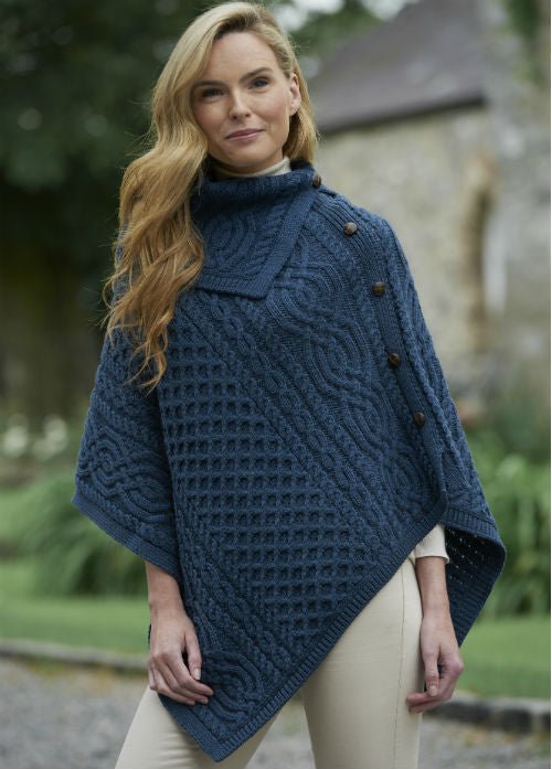 West End Cowl Neck Poncho - Mallard Blue - The Celtic Gift Store - 