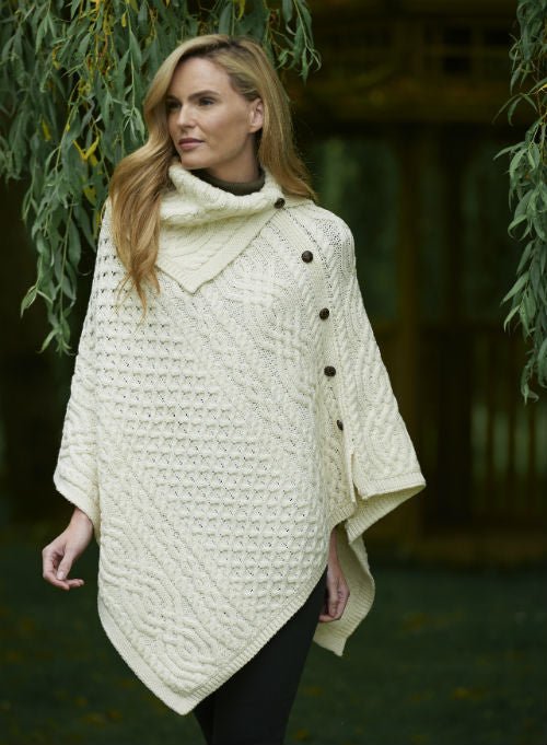 West End Cowl Neck Poncho - Natural - The Celtic Gift Store - Clothing