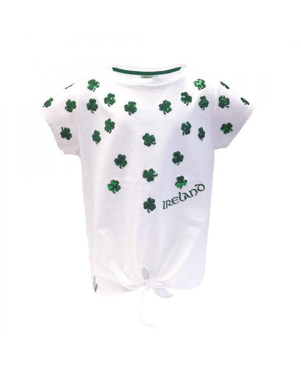 White and Green Sequin Shamrocks Kids T-Shirt - The Celtic Gift Store - Shirts & Tops