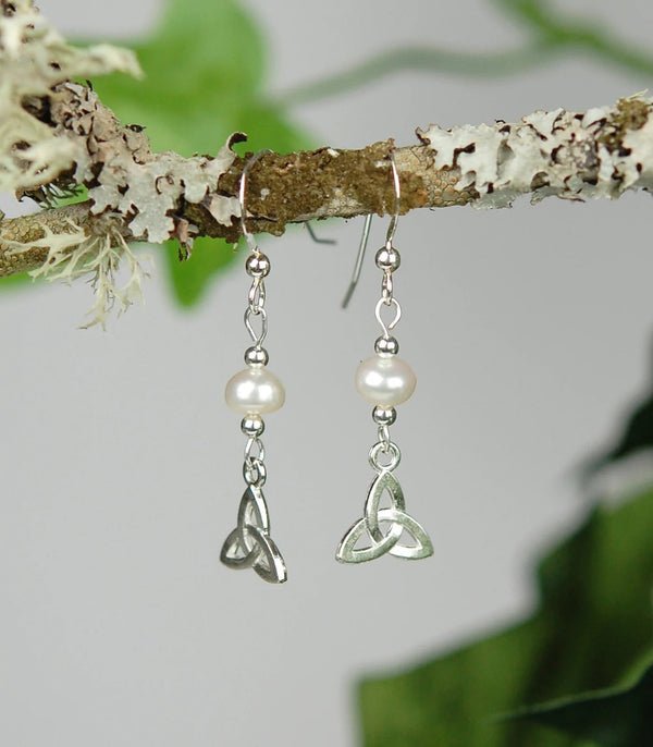 White Freshwater Pearl with Trinity Knot Earring - The Celtic Gift Store - Earrings