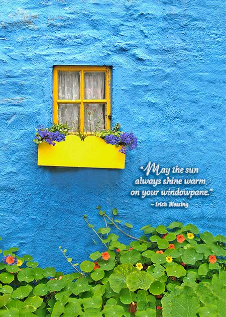 Yellow Irish Cottage Window Get Well Soon Card - Irish Blessing - The Celtic Gift Store - Gift